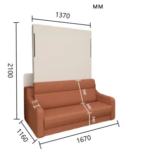 Morden Deisgn Vertical Murphy Bed With Sofa For Bedroom Or Guestroom White Wall Bed Space Saving Hid