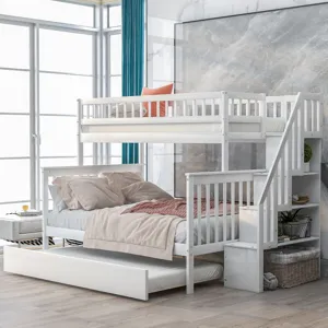 Twin Over Full Bunk Bed With Trundle And Staircase - White