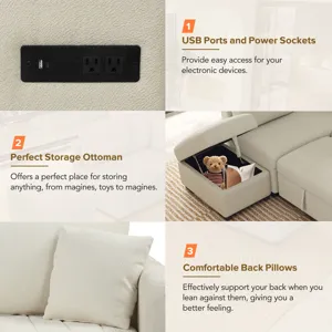 L-Shaped Sectional Pull Out Sofa Bed Sleeper Sofa With Two USB Ports, Two Power Sockets And A Movabl