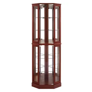 6 Shelf Corner Curio Display Cabinet With Lights, Mirrors And Adjustable Shelves (E26 Light Bulb Not