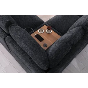 Celine - Chenille Fabric Corner Sectional Sofa With Right-Facing Chaise, Cupholders, And Charging Ports - Dark Gray