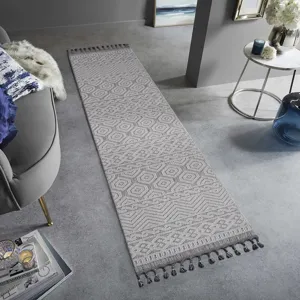 Guros - 2\' x 8\' Geometric Indoor / Outdoor Area Rug - Gray / White