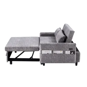 Pull Out Sleep Sofa Bed Loveseats Sofa Couch With Adjsutable Backrest, Storage Pockets, 2 Soft Pillo