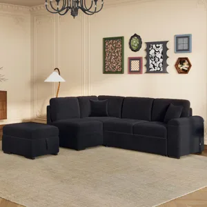 Sleeper Sectional Sofa, L-Shape Corner Couch Sofa Bed With Storage Ottoman & Hidden Arm Storage & US