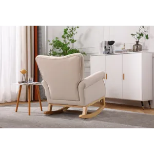 Baby Room High Back Rocking Chair Nursery Chair, Comfortable Rocker Fabric Padded Seat, Modern High 
