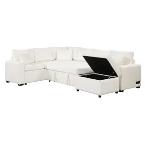 Sectional Sofa Pull-Out Sofa Bed Sleeper With A Storage Ottoman, Three Pillows And Charging Devices 
