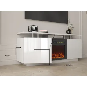 TV Cabinet, TV Unit With Fireplace, Have Heat And Flame Color Changes - White