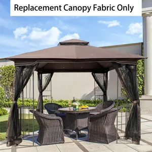 Patio Double Roof Gazebo Replacement Canopy Top Fabric - Brown