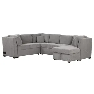 U-Shaped Sectional Sofa Pull Out Sofa Bed With Two USB Ports, Two Power Sockets, Three Back Pillows 