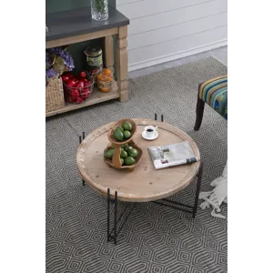 Farmhouse Round Wooden Round Coffee Table With Metal Legs - Black / Brown