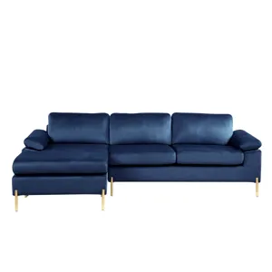 Shannon - Velvet Sectional Sofa With Chaise - Blue