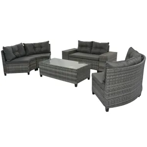 8 Pieces Outdoor Wicker Round Sofa Set, Half-Moon Sectional Sets All Weather, Curved Sofa Set With R