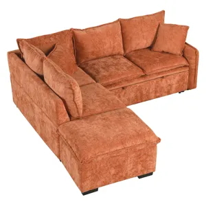 Convertible Sofa Bed Sectional Sofa Sleeper L-Shaped Sofa With A Storage Ottoman, Two Pillows, Two P