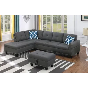 Alger - 98" Wide Left Hand Facing Sofa & Chaise With Ottoman - Dark Gray