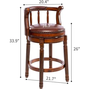 26\'\' Swivel Cow Top Leather Wooden Bar Stool, 360 Degree Swivel Bar Height Chair With Backs For Ho
