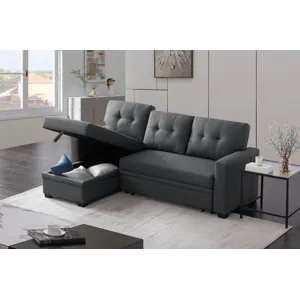 Upholstered Pull Out Sectional Sofa With Chaise - Dark Gray