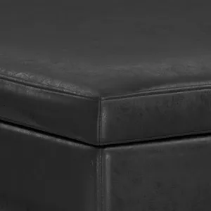 Owen - XL Square Coffee Table Storage Ottoman - Distressed Black