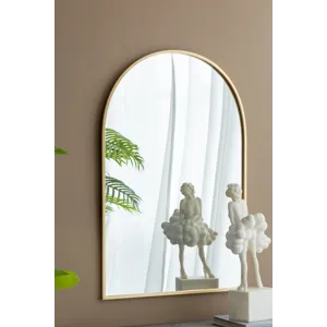 Arched Accent Mirror With Metal Frame For Bathroom, Bedroom, Entryway Wall - Gold
