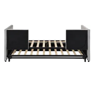 Twin Size Upholstered Daybed With Pop Up Trundle - Gray