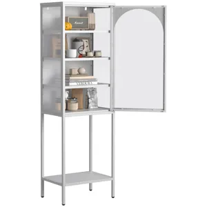 Metal Glass Door Display Storage Cabinet - 5 Tier Cube Bookshelf Storage Cabinet With 3 Adjustable S