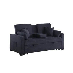Cody II - 69.5\"W Dark Gray Woven Fabric Convertible Sleeper Loveseat With Cup Holder, Charging Port