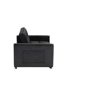 Maeve - 53.5\"W Black Velvet Convertible Sleeper Loveseat With Tufting and Side Pocket