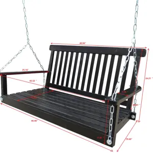 Front Porch Swing With Armrests For Outdoor Patio, Garden Yard, Backyard Or Sunroom - Black