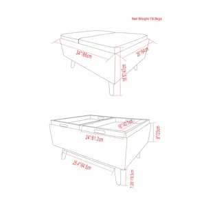 Owen - Tray Top Small Coffee Table Storage Ottoman - Distressed Chestnut Brown