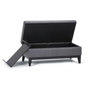 Oregon - Storage Ottoman Bench with Tray - Stone Grey