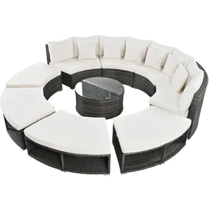 Outdoor Patio Furniture Luxury Circular Sofa Set Rattan Wicker Sectional Sofa Lounge Set With Temper