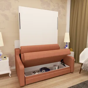 Morden Deisgn Vertical Murphy Bed With Sofa For Bedroom Or Guestroom White Wall Bed Space Saving Hid