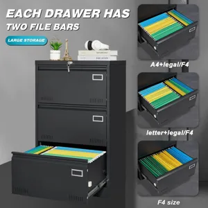 Filing Cabinet Lateral File Cabinet 3 Drawer, Blcak Locking Metal File Cabinets Three Drawer, Office