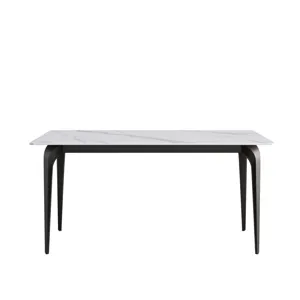 63\" Modern Artificial Stone White Straight Edge Black Metal Leg Dining Table, 6 People - White / Bl