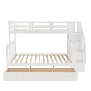 Twin Over Full Stairway Bunk Bed With Drawer, Storage And Guard Rail For Bedroom, Dorm, For Adults -