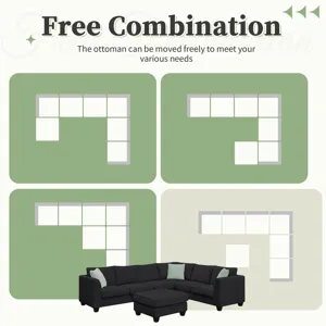 Sectional Sofa Couches Living Room Sets, 7 Seats Modular Sectional Sofa With Ottoman, L Shape Fabric