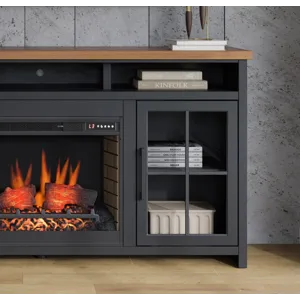 Bridgevine Home - Essex 74" Fireplace TV Stand Console - Black and Whiskey Finish