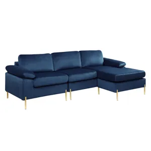 Shannon - Velvet Sectional Sofa With Chaise - Blue