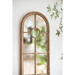 Half Round Elongated Mirror With Decorative Window Look Classic Architecture Style Solid Fir Wood In