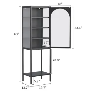 Metal Glass Door Display Storage Cabinet, 5 Tier Cube Bookshelf Storage Cabinet With 3 Adjustable Sh