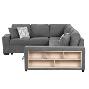 U-Shaped Sectional Sofa Pull-Out Sofa Bed With Two USB Ports, A Storage Chaise Lounge And Four Back 