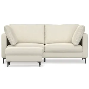 Ava - 76\" Mid Century Sofa with Ottoman Set - Cream
