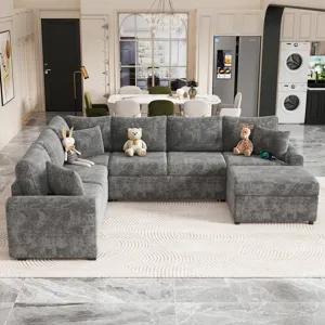 Sectional Sofa Pull-Out Sofa Bed Sleeper With A Storage Ottoman, Three Pillows And Charging Devices 