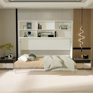 Mordern Design Twin Size Horizontal Murphy Bed With Shelf Storage For Bedroom Or Guestroom Wall Bed 