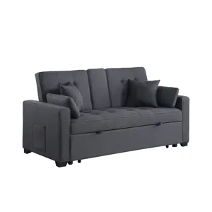 Cody II - 69.5\"W Dark Gray Linen Convertible Sleeper Loveseat With Cup Holder, Charging Ports and P