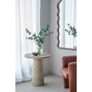Round Side Table With Pedestal Base - Cream