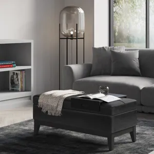 Oregon - Storage Ottoman Bench with Tray - Distressed Black
