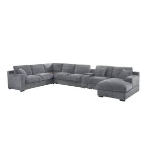 Celine - Chenille Fabric Corner Sectional Sofa With Right-Facing Chaise, Cupholders, And Charging Po