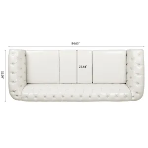 84.65\" Rolled Arm Chesterfield 3 Seater Sofa - White
