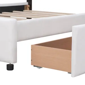 Queen Size Upholstered Platform Bed With Classic Headboard And 4 Drawers, No Box Spring Needed - Whi