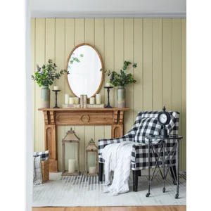 Oval Wall Mirror With Wood Frame, Farmhouse Wood Mirror For Bathroom Entryway Console Lean Against W